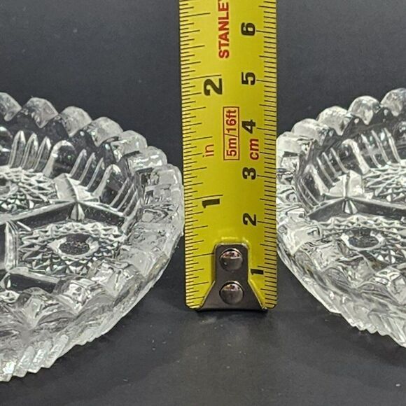 2 Vintage 4.5" Dia Italian Glass Sawtooth Ashtray Cut Crystal Starburst Pattern - Picture 4 of 8